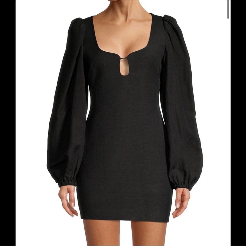 Significant Other Fara Blouson linen blend Sleeve Black Mini Dress sz 2